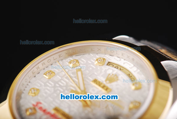 Rolex Day-Date II Oyster Perpetual Automatic Movement Two Tone with Gold Bezel-Silver Dial and Diamond Markers - Click Image to Close